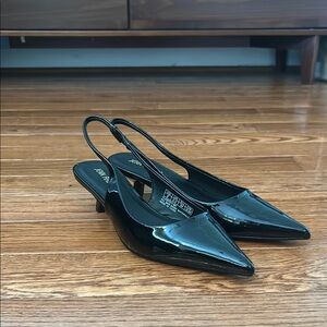 Jenn Ardor Glossy Black Slingback Kitten Heels